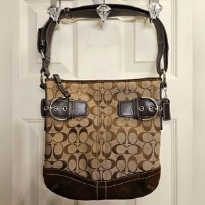 Coach brown jaquard monogram handbag purse shoulderbag y2k
